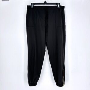 Albion Fit Jetset Jogger Pants Black Petite Medium Gold Ankle Zip